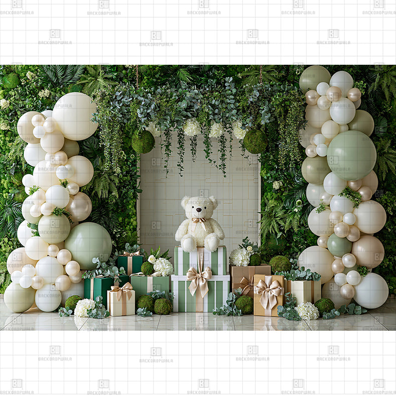 Sweet Bears with Ballons Birthday Printed Baby Backdrop