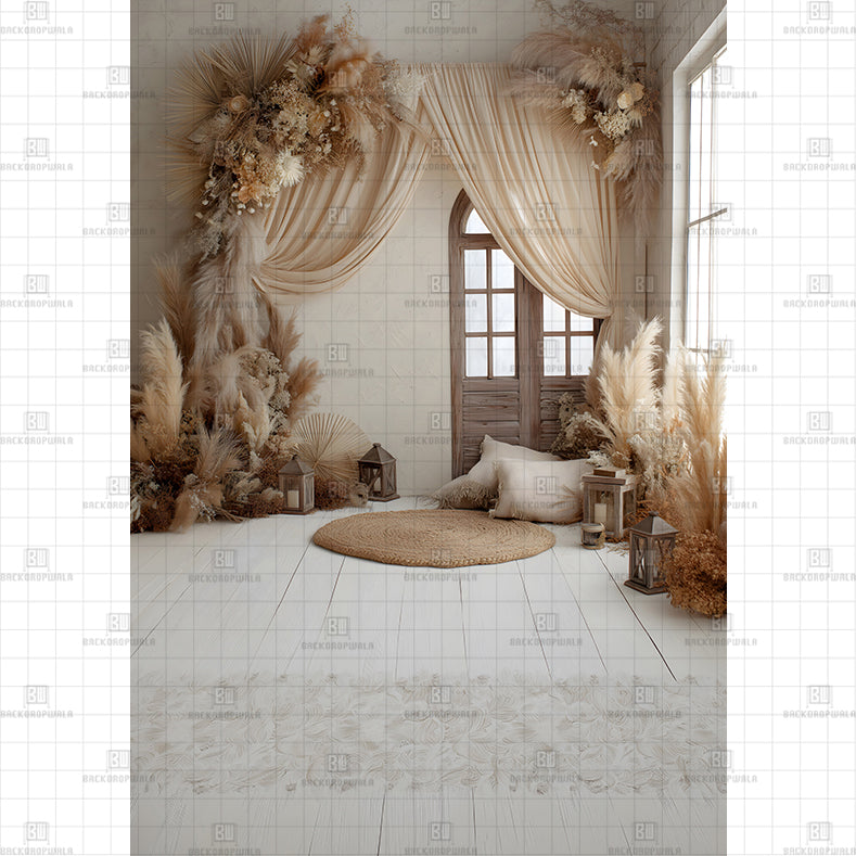 Antique Wood & Dried Blooms Printed Maternity Backdrop
