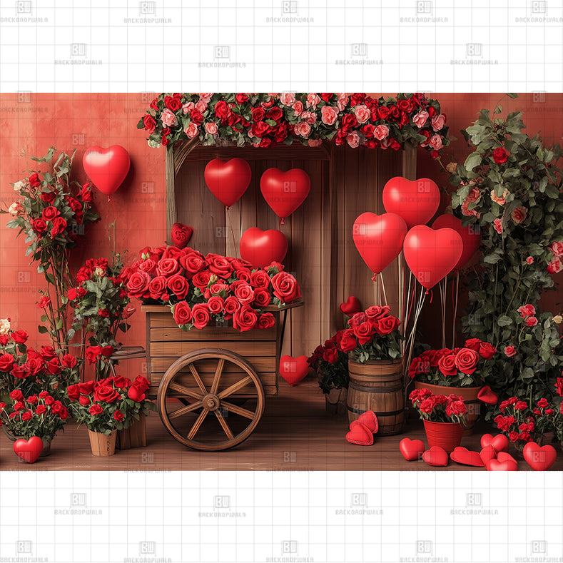 Rustic Romantic Rose Hearts Backdrop