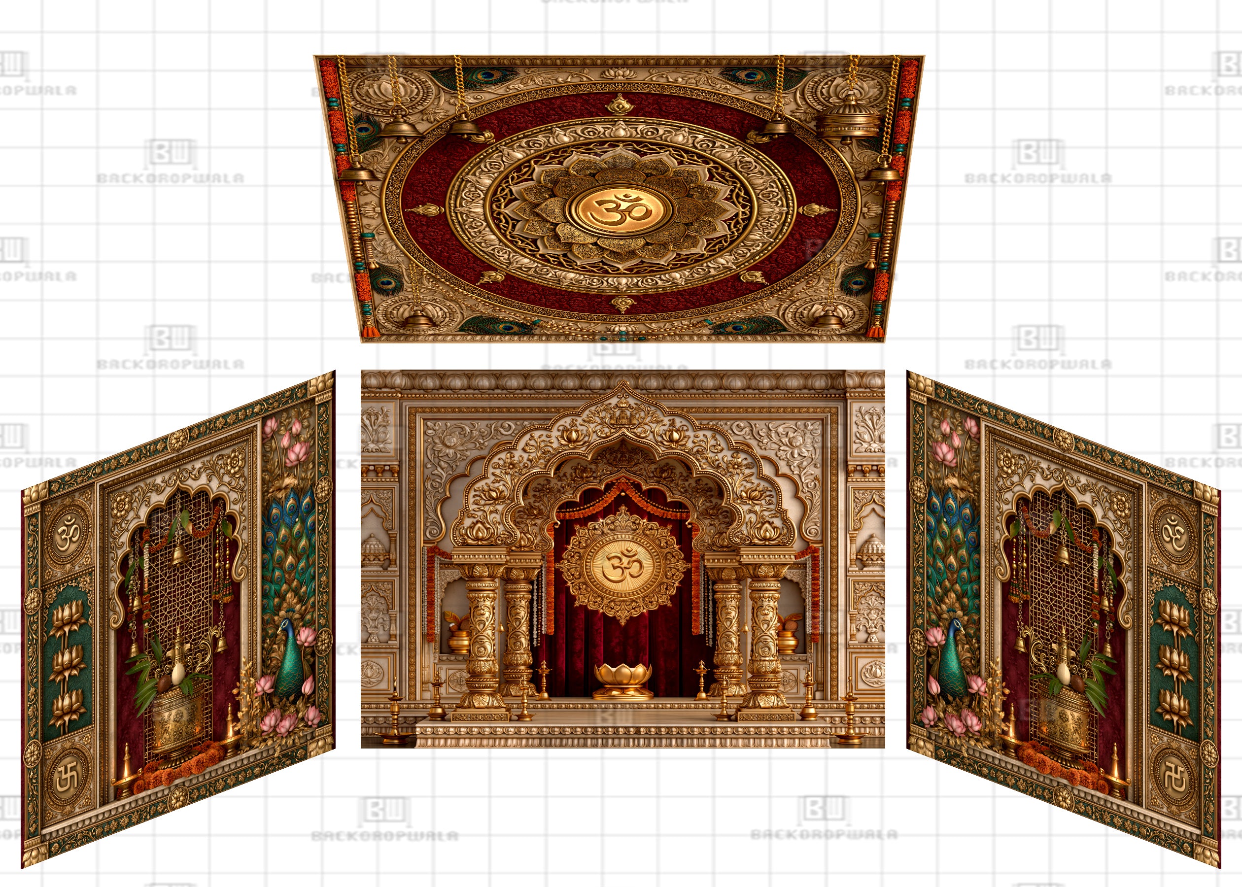 Royal Golden Pooja Archway Theme Ganesh Pandal Backdrop