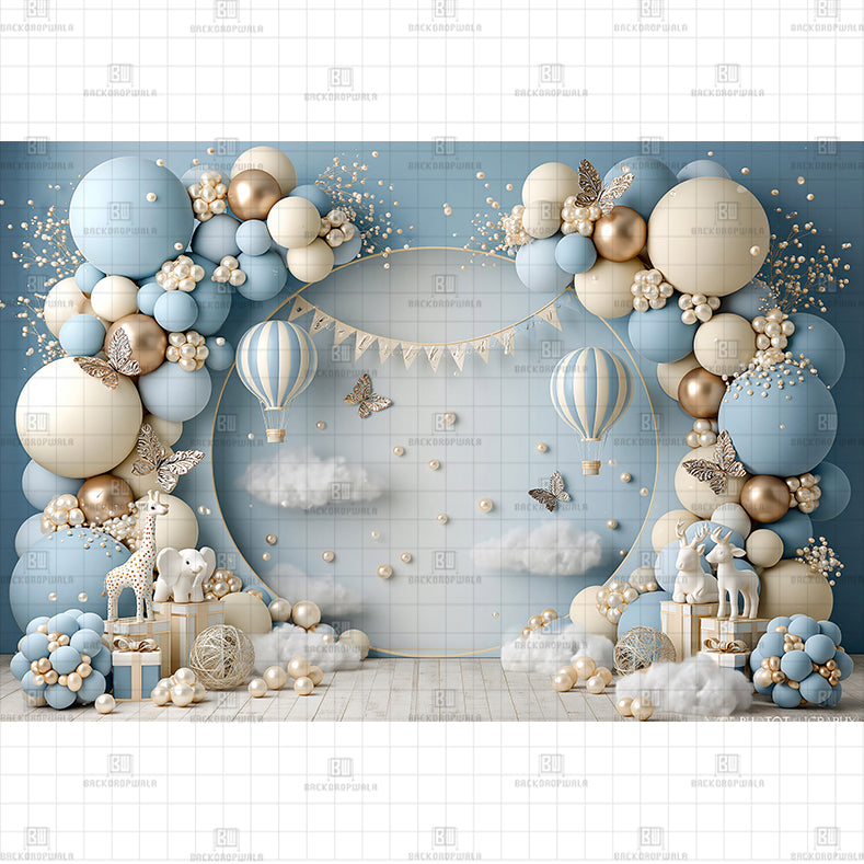 Colourful Air Ballons Birthday Printed Baby Backdrop