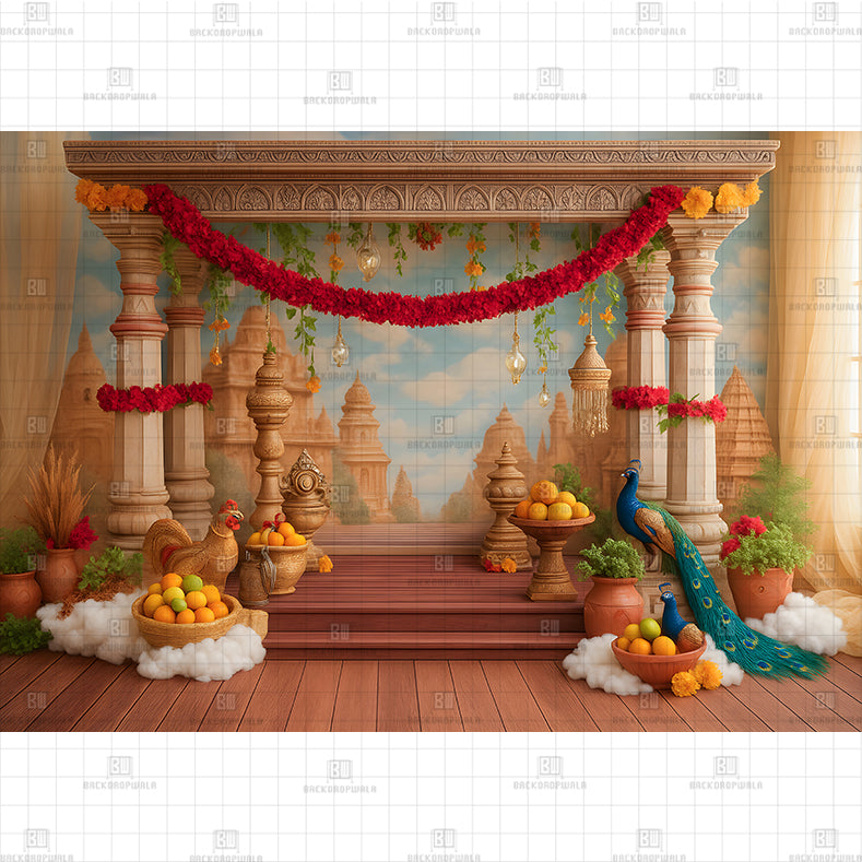 Cloud Temple Steps PRINTED BACKDROP