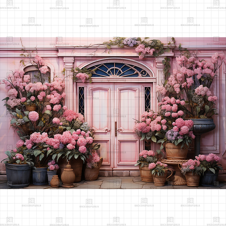 Pink Flower Shopfront Printed Baby Backdrop