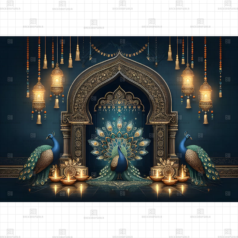 Royal Peacock Pavilion Printed Baby Backdrop