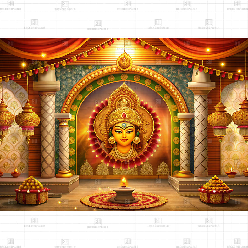 Maa Durga Navratri Shrin Printed Baby Backdrop