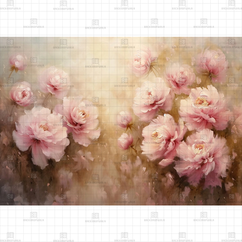 Pink Peonies On Grey Backdrop Printed Born Baby Backdrop
