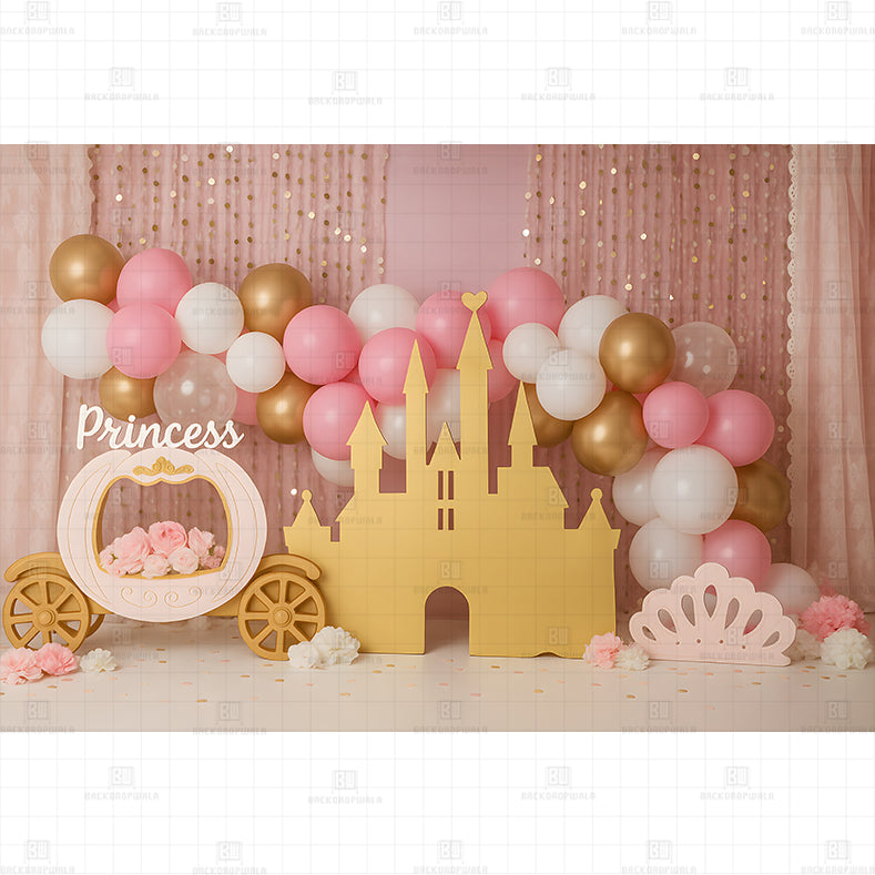 Princess Balloon Printed Baby Backdrop