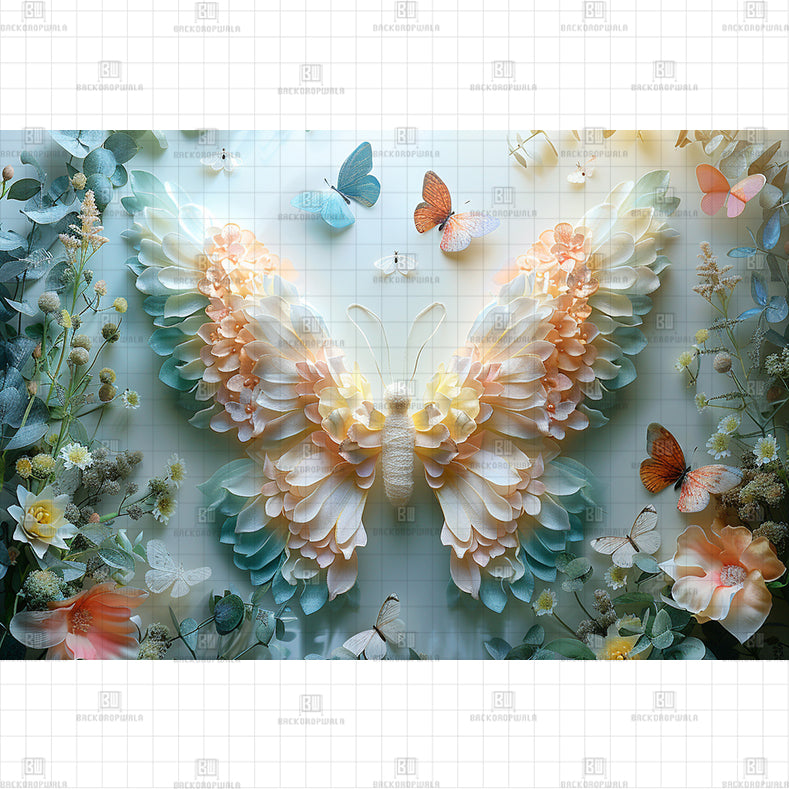 Butterfly Angel Art backdrop Printed Born Baby Backdrop