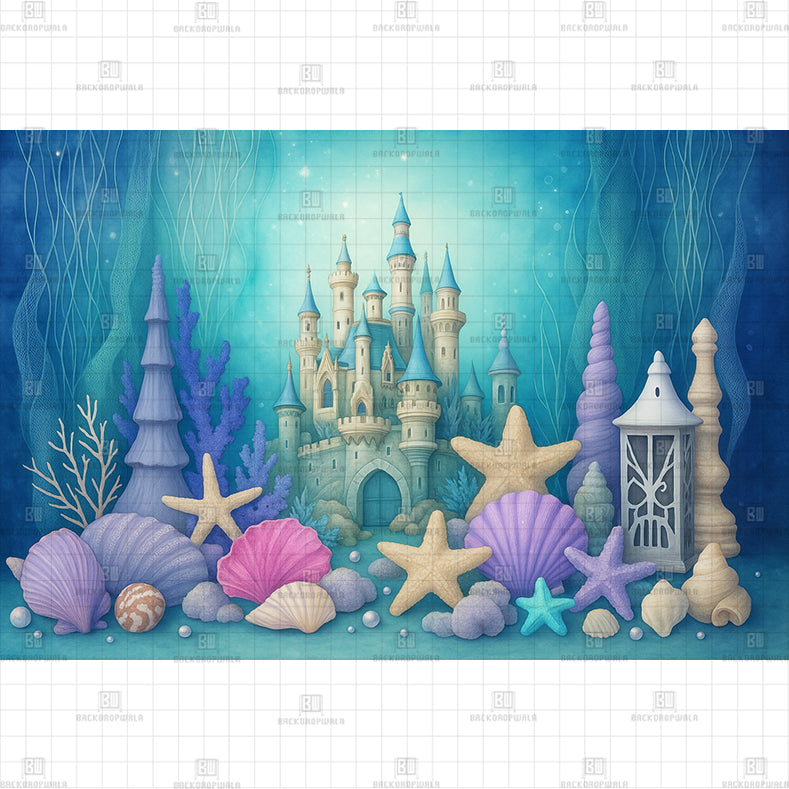 Pastel Underwater Castle Printed Baby Backdrop