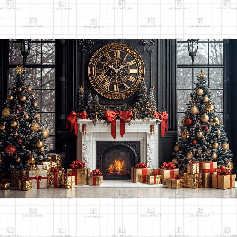 Classic Christmas Mantel Printed Baby Backdrop