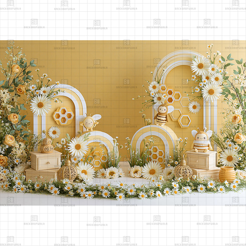 Bee Honeycomb One Printed Baby Backdrop