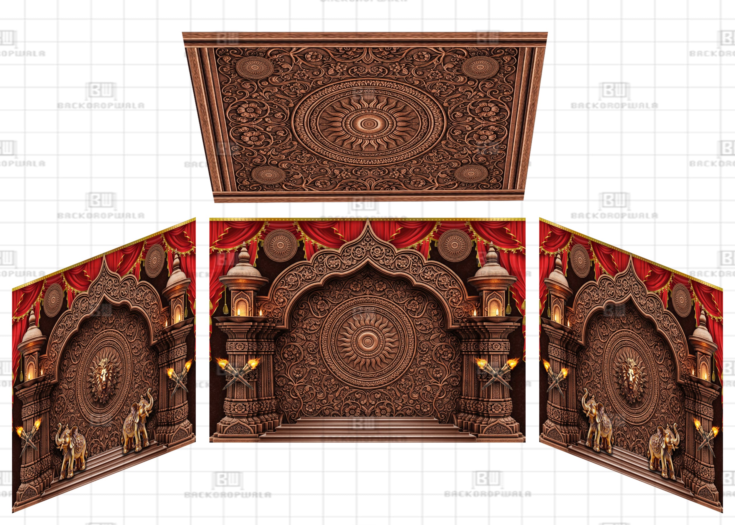 The Intricate Terracotta Temple Theme Ganesh Pandal Backdrop