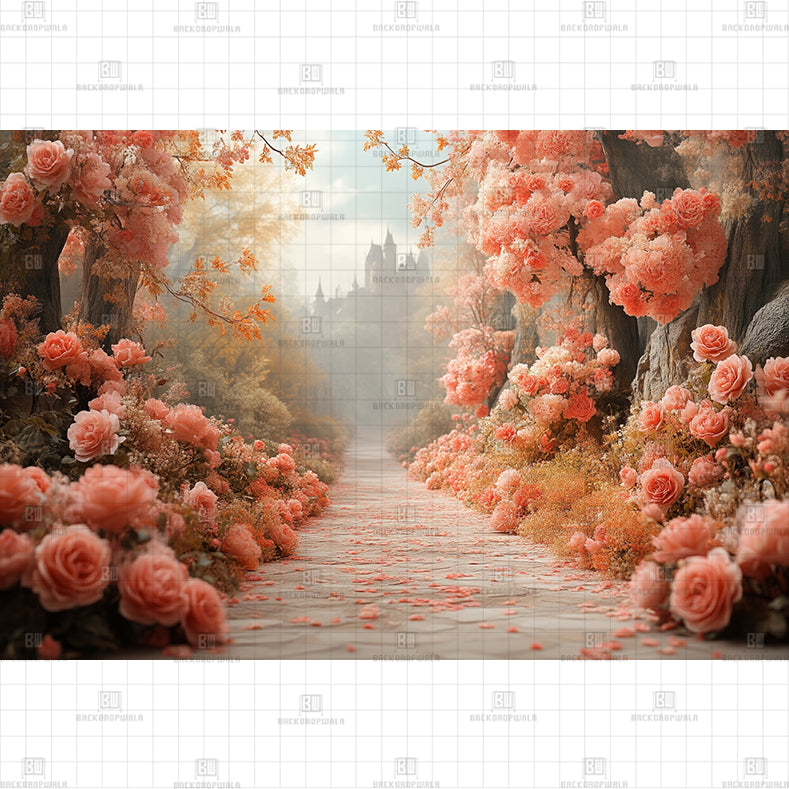 Rose Path To Castle Printed Baby Backdrop