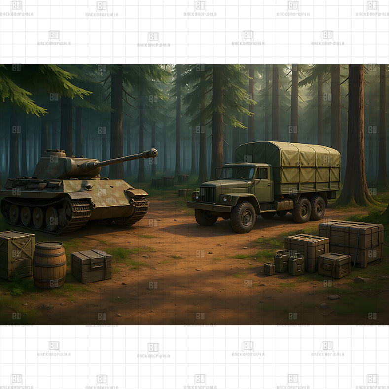 Military Forest Road Printed Baby Backdrop