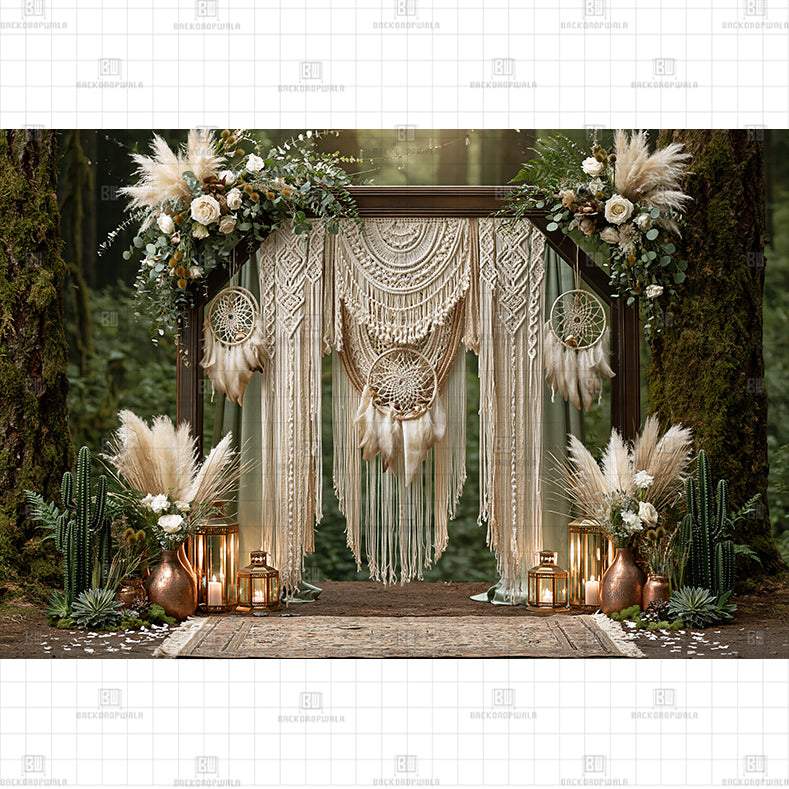 Boho Macrame Woodland Printed Baby Backdrop