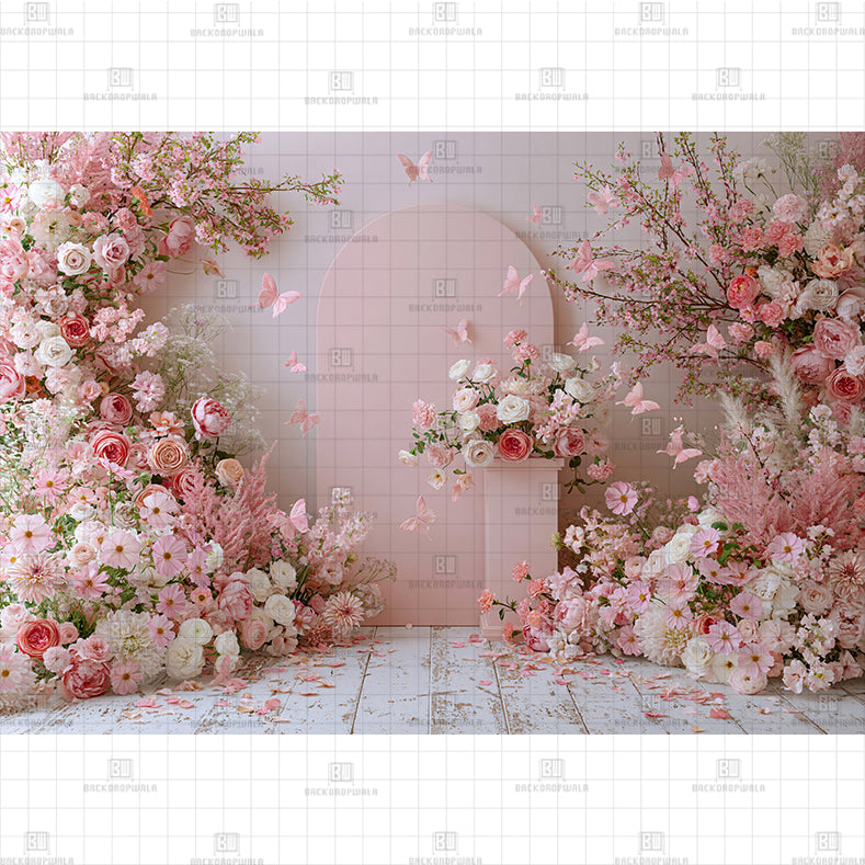 Blush Floral Corner Printed Baby Backdrop