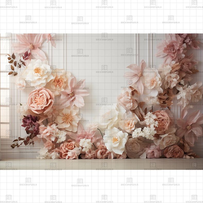 Blush Floral Corner Printed Baby Backdrop