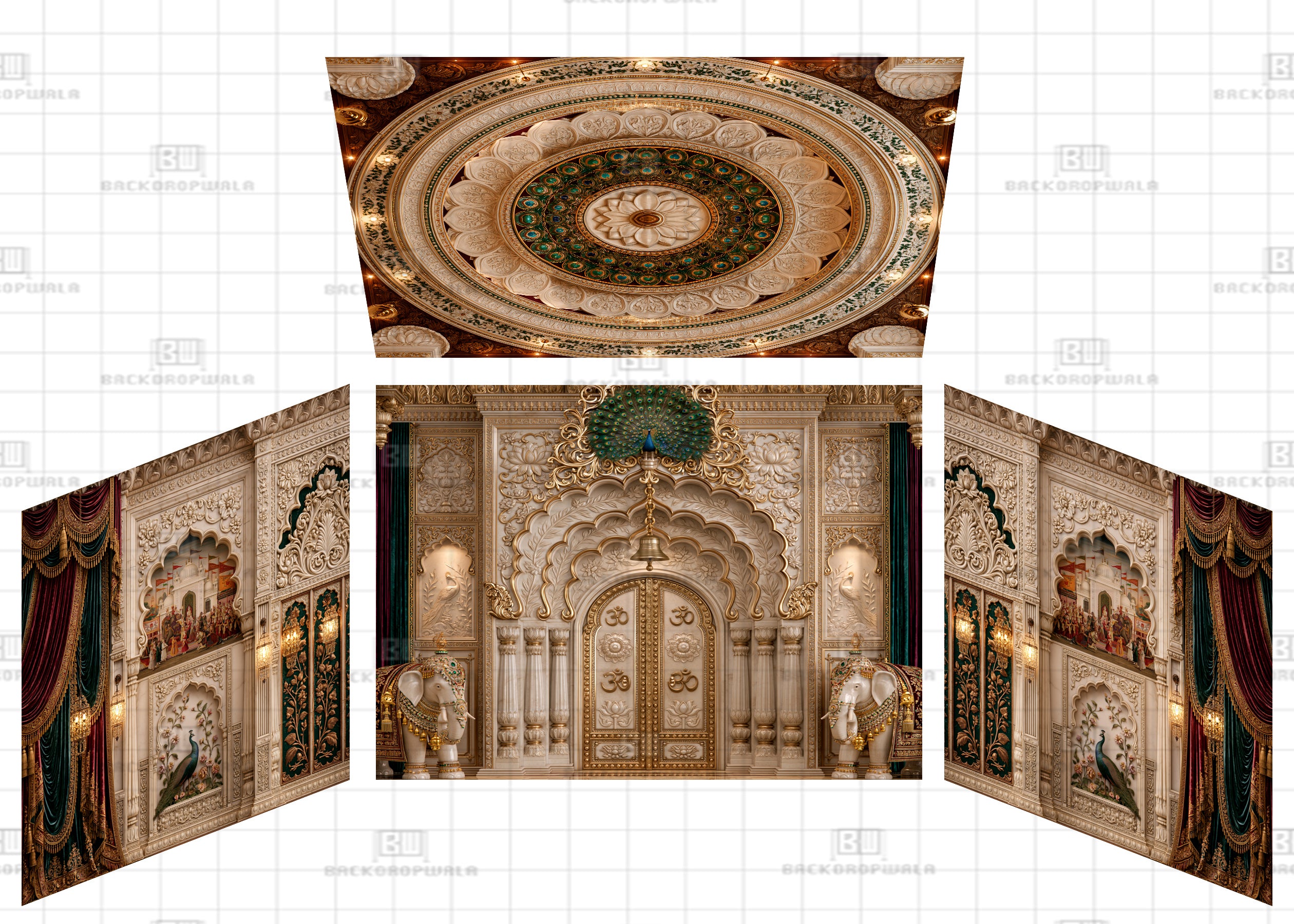 Royal Peacock Crown Palace Theme Ganesh Pandal Backdrop