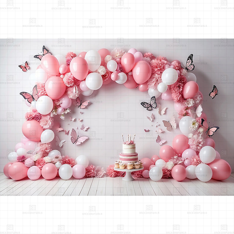 Pink White Cake Smash Printed Baby Backdrop