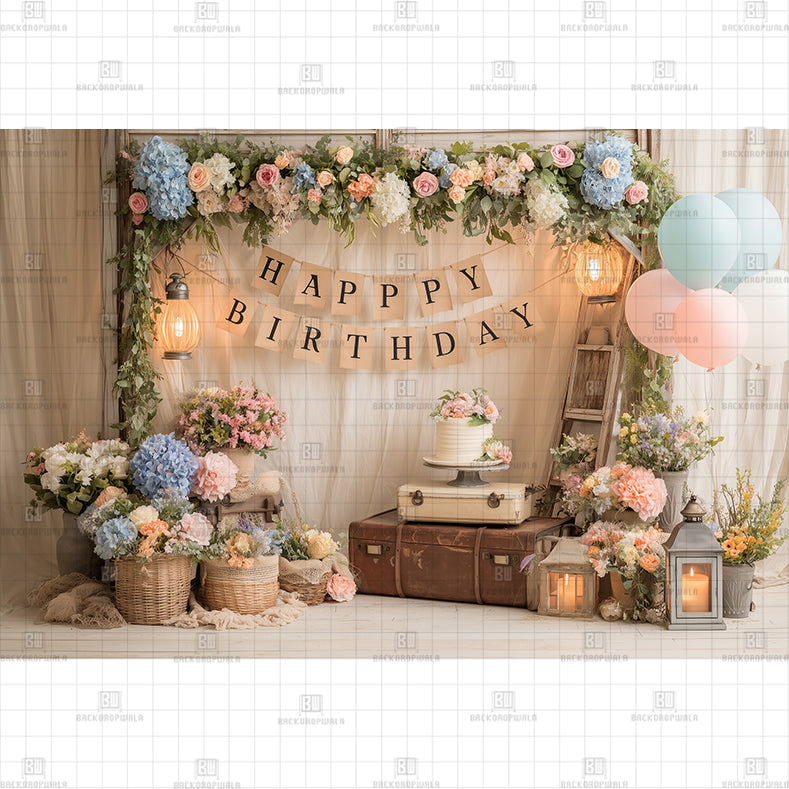 Pink White Cake Smash Printed Baby Backdrop