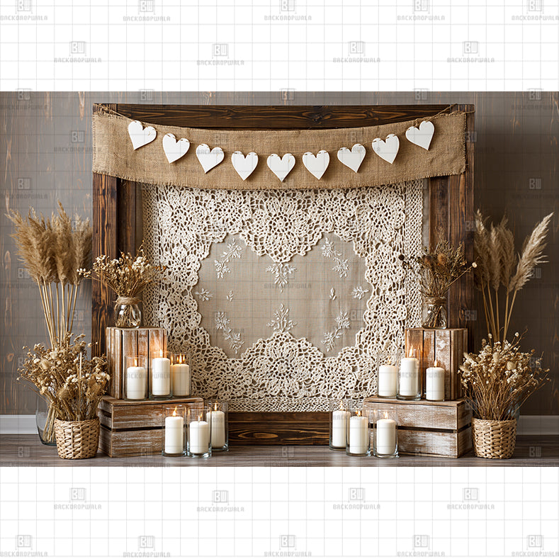 Rustic Valentine White Lace Printed Baby Backdrop