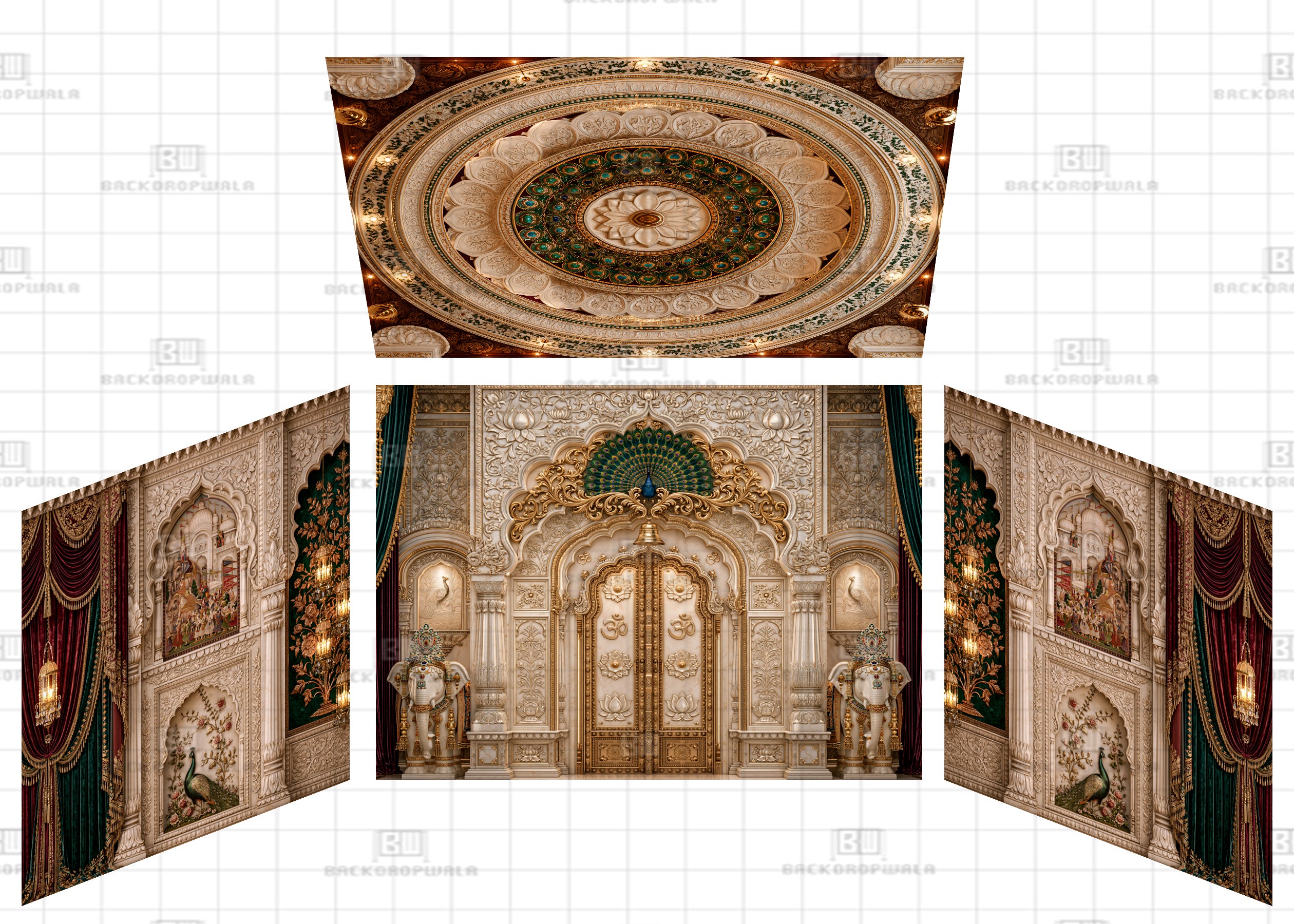 Ornate Royal Palace Entrance Theme Ganesh Pandal Backdrop