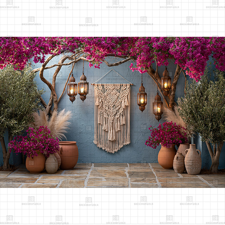 Grecian Courtyard Floral Birthday Printed Baby Backdrop