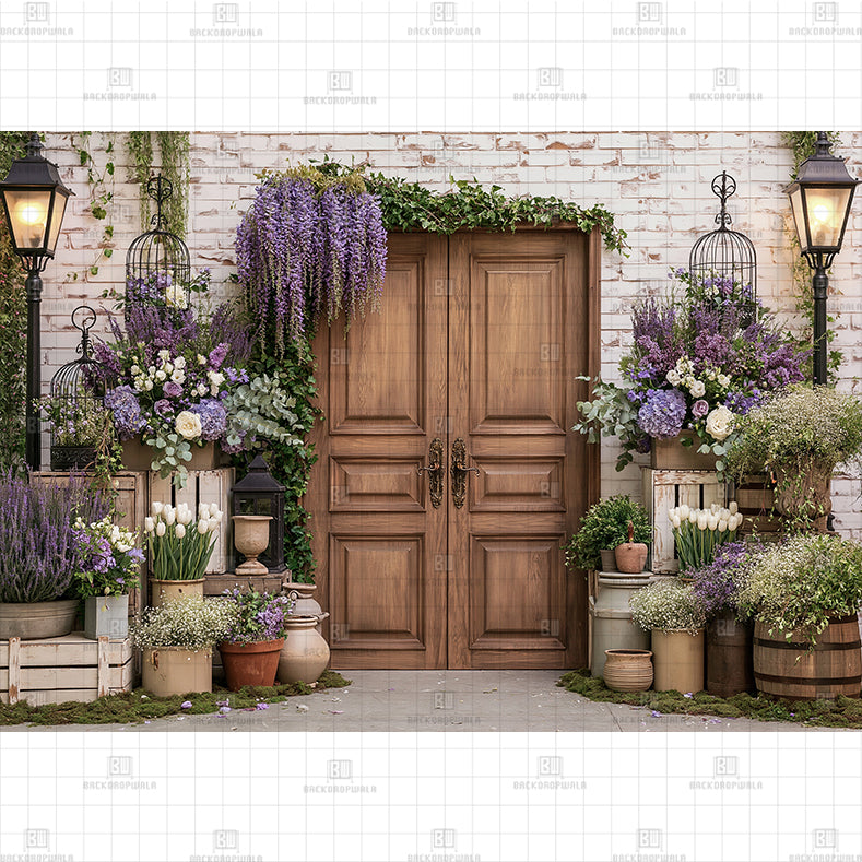 Blue Floral Door Arch Printed Baby Backdrop