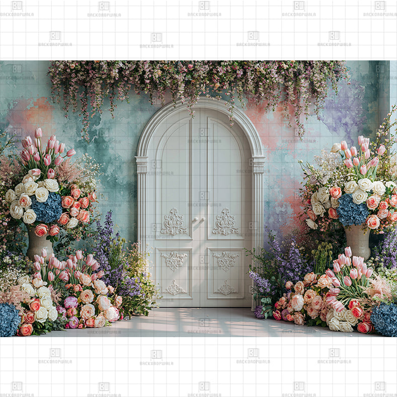 Blue Cottage Garden Printed Baby Backdrop