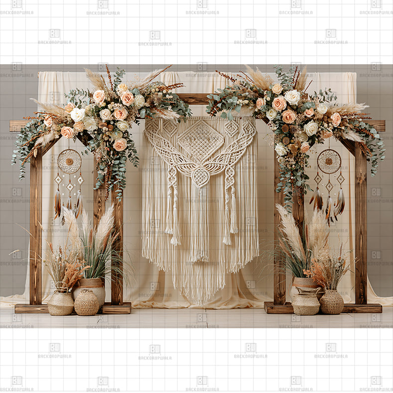 Elegant Bohemian Pampas Grass Printed Baby Backdrop