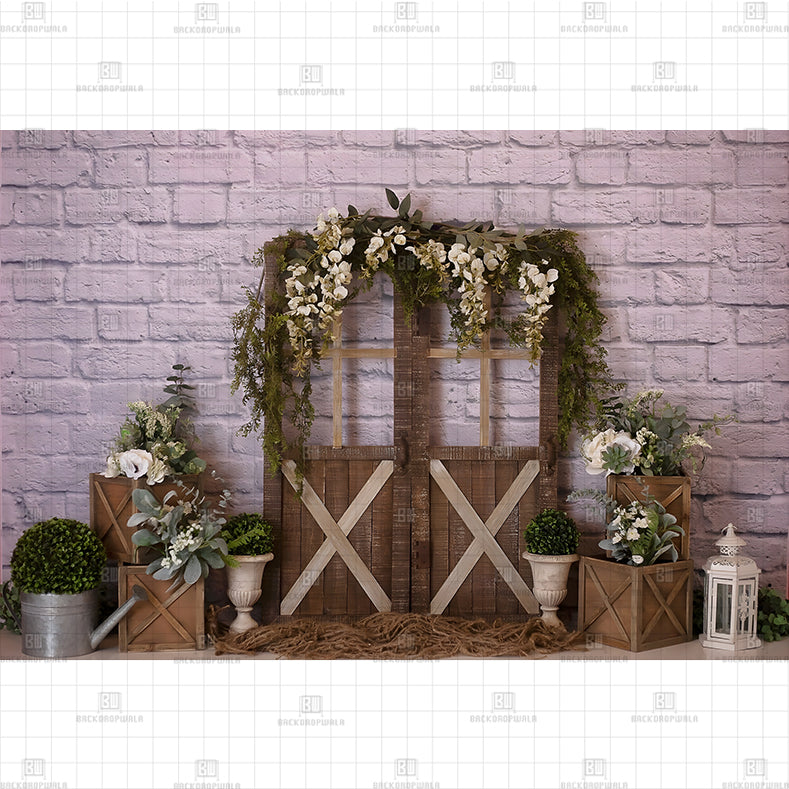 Rustik Barn Door Floral Printed Baby Backdrop