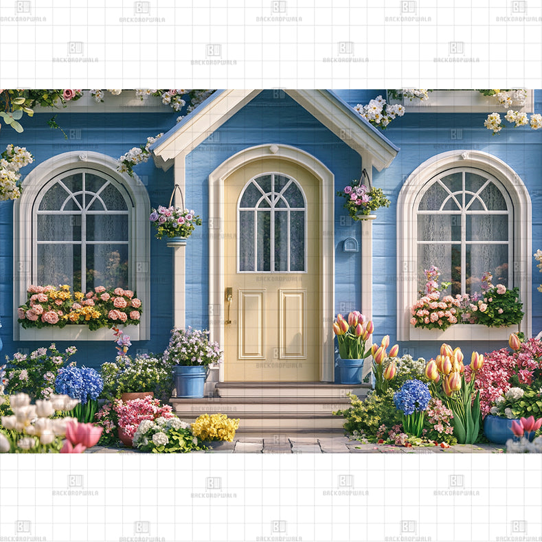 Blue Cottage Garden Printed Baby Backdrop