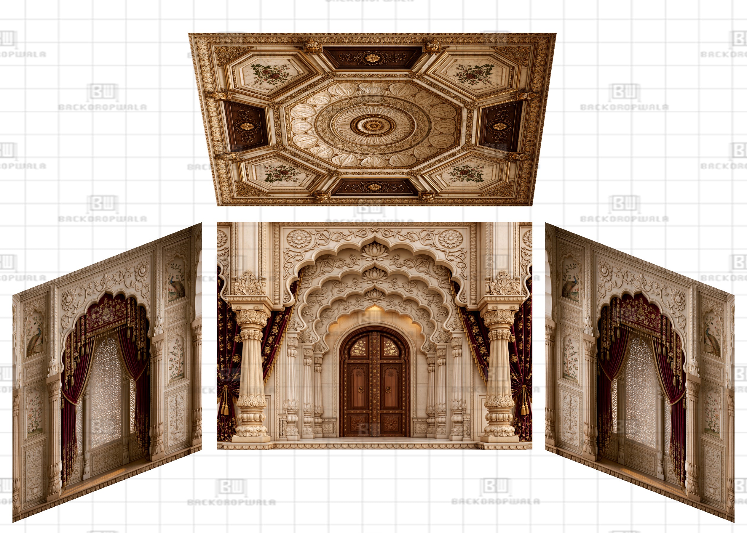 Majestic Haveli Courtyard Arch Theme Ganesh Pandal Backdrop