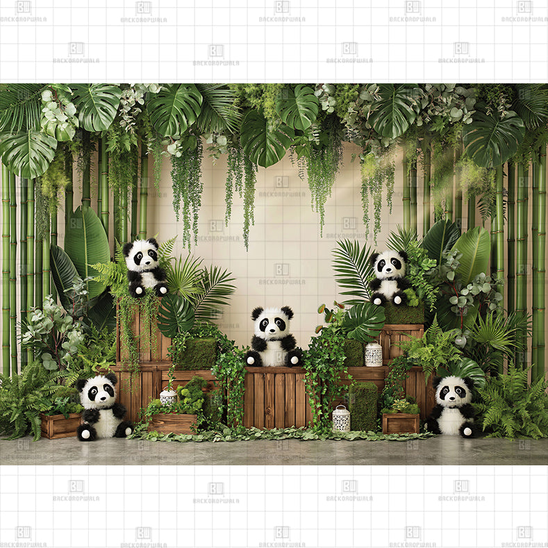 Leafy Panda Theme Printed Baby Backdrop