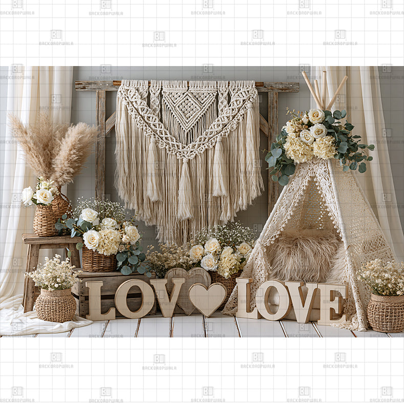 Bohemian Lace Tent Printed Baby Backdrop