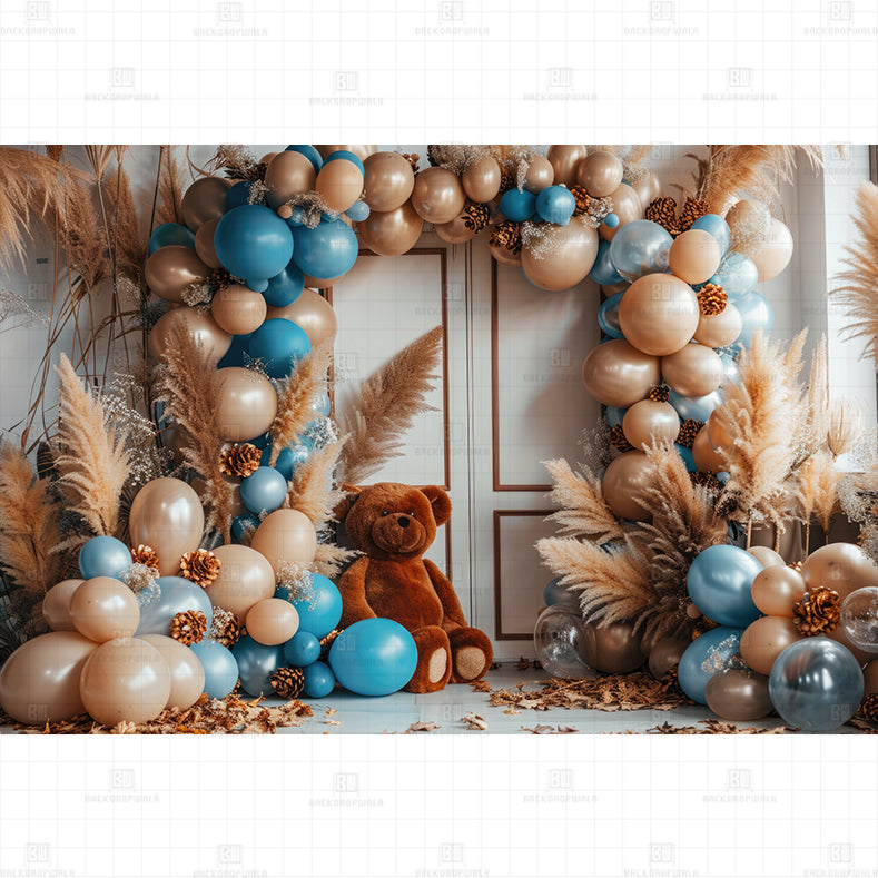 Balloon Bear Bash Printed Baby Backdrop