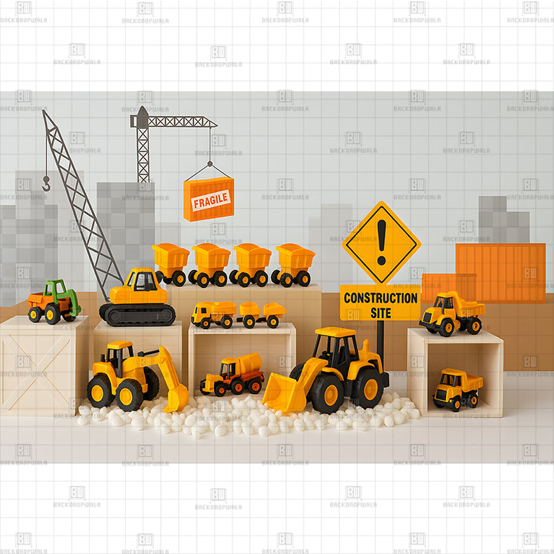 Construction Site Toys Printed Baby Backdrop
