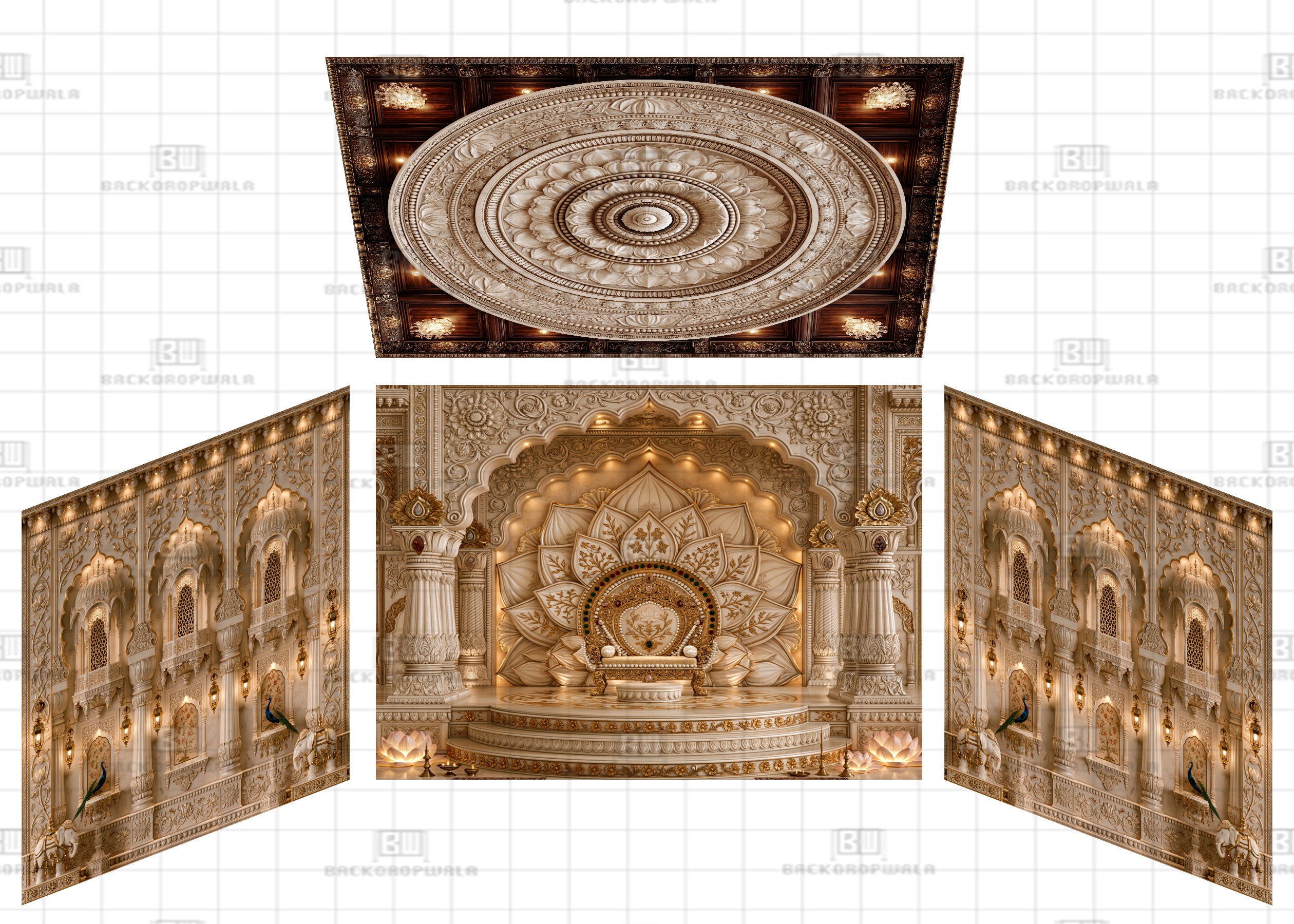 Royal Golden Lotus Throne Palace Theme Ganesh Pandal Backdrop