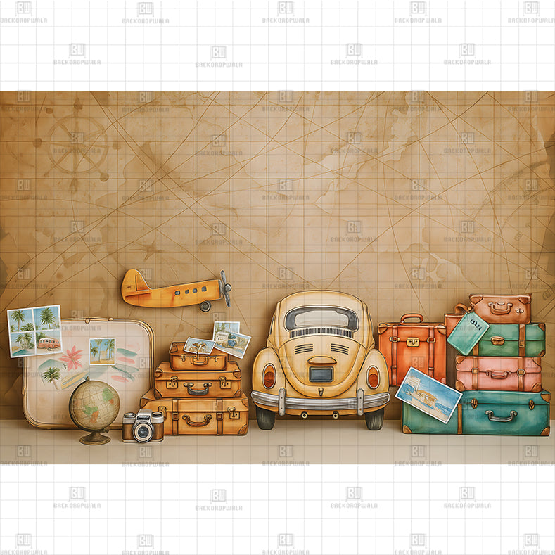 Vintage Travel Adeventure Printed Baby Backdrop