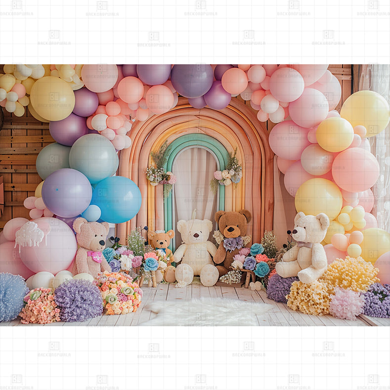 Rainbow Themed Balloon Printed Baby Backdrop