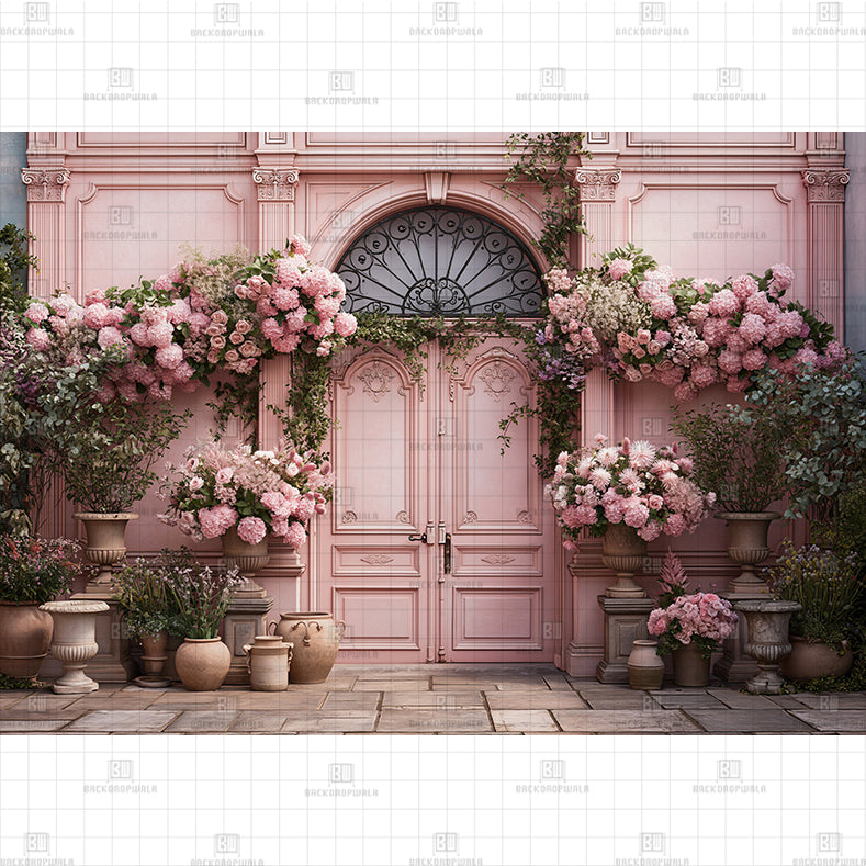 Blue House Flowers Printed Baby Backdrop