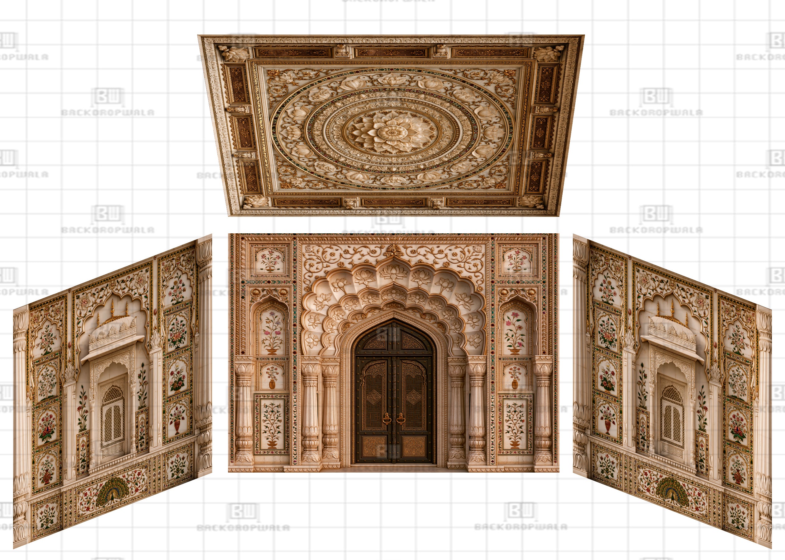 Carved Haveli Door & Jharokha Theme Ganesh Pandal Backdrop