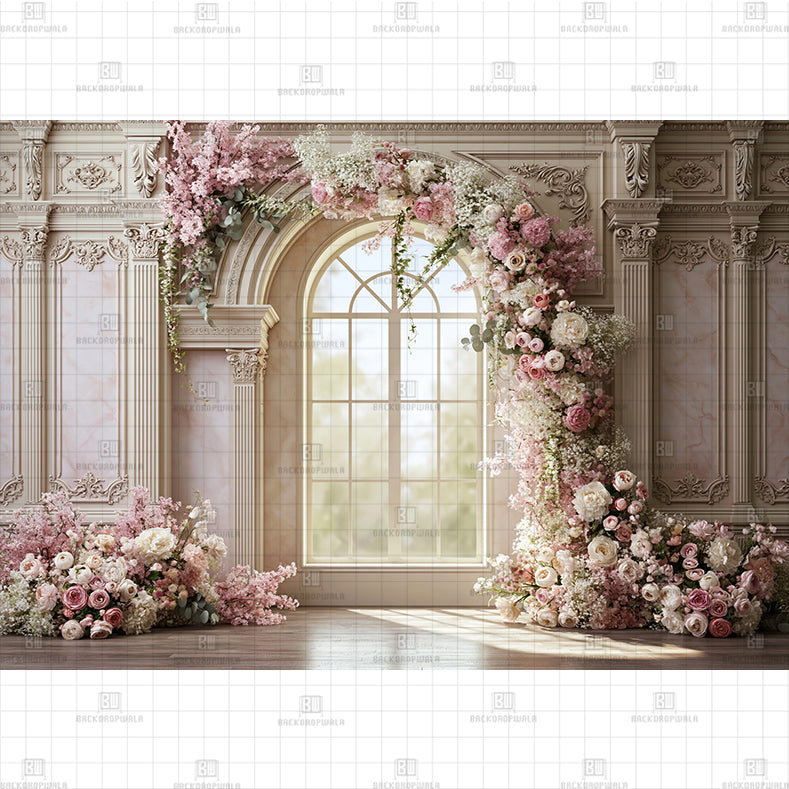 Pink Floral Green House Printed Baby Backdrop