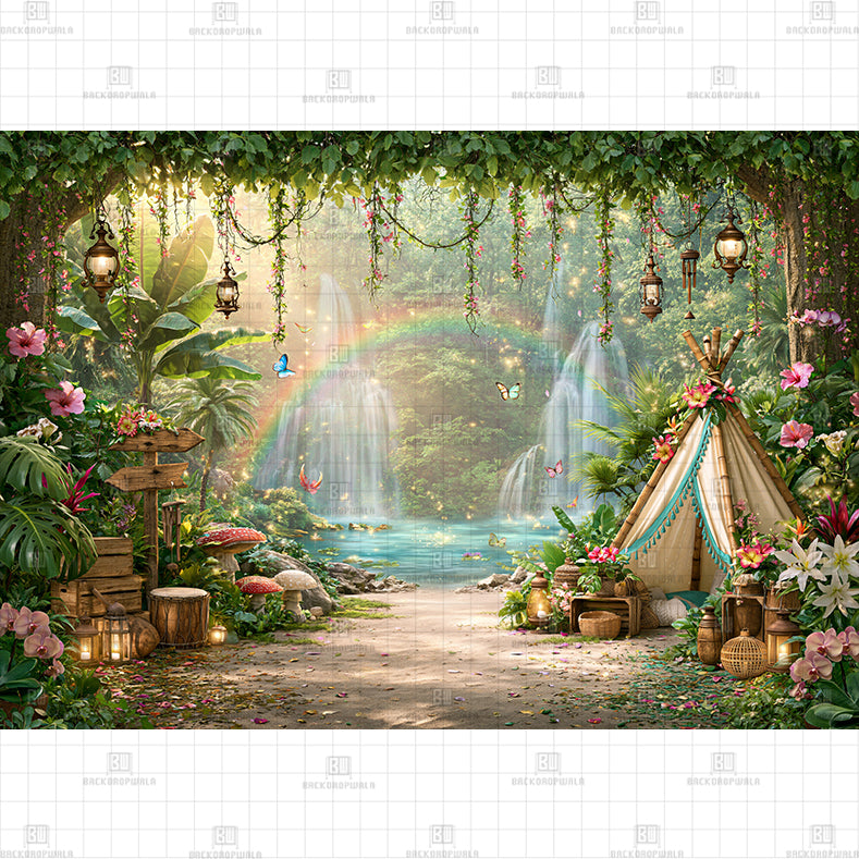 Enchanted Waterfall Teepee Oasis Printed Baby Backdrop