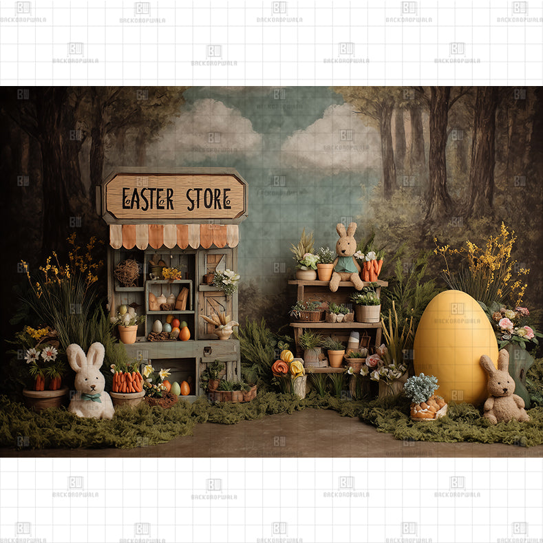 Vintage Woodland Easter Store Printed Baby Backdrop