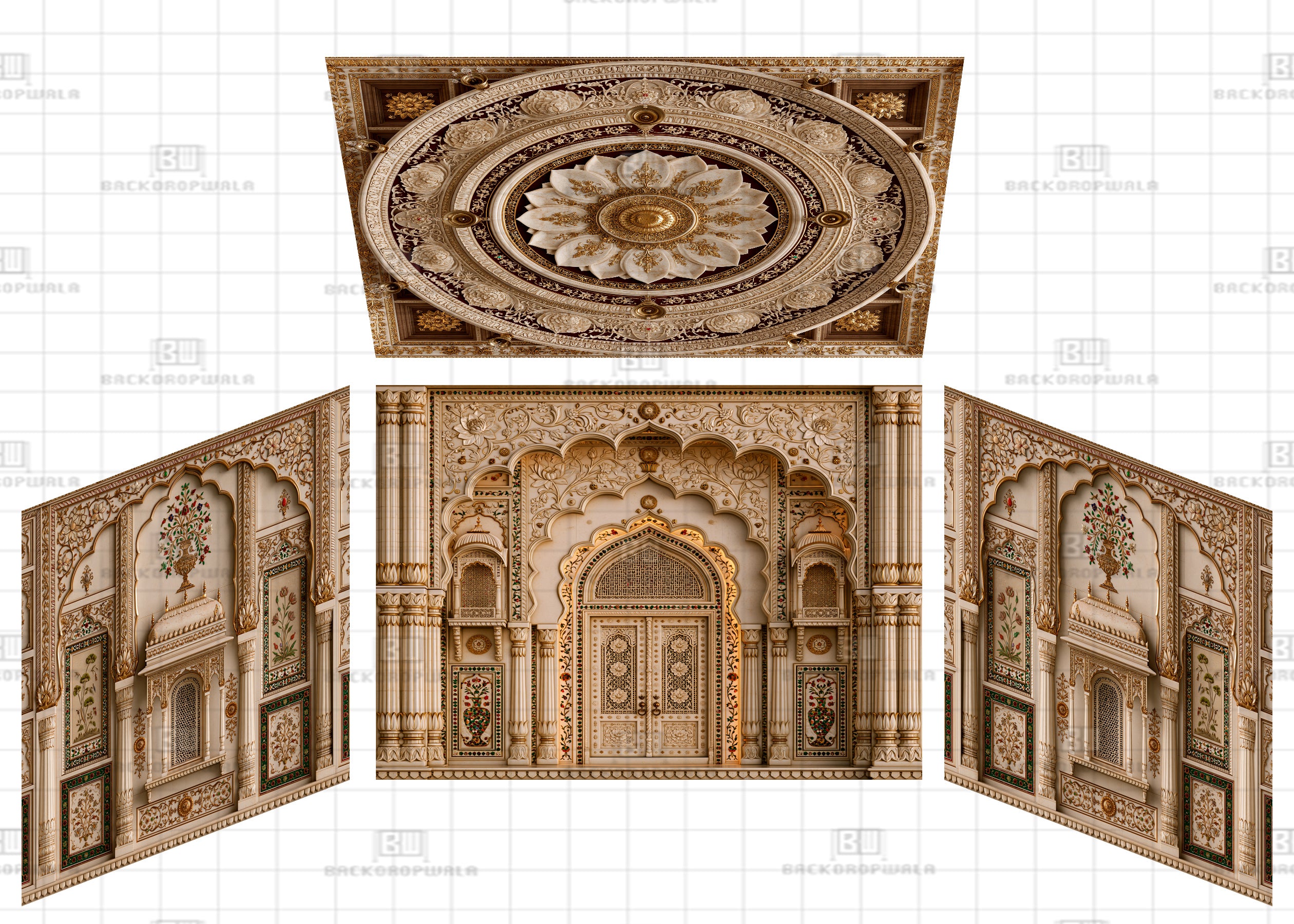 Royal Ivory Palace Arch Theme Ganesh Pandal Backdrop