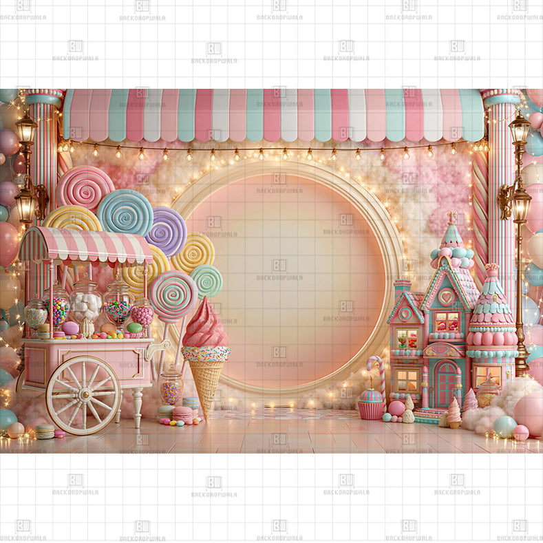 Pink Ice Cream Shop Printed Baby Backdrop