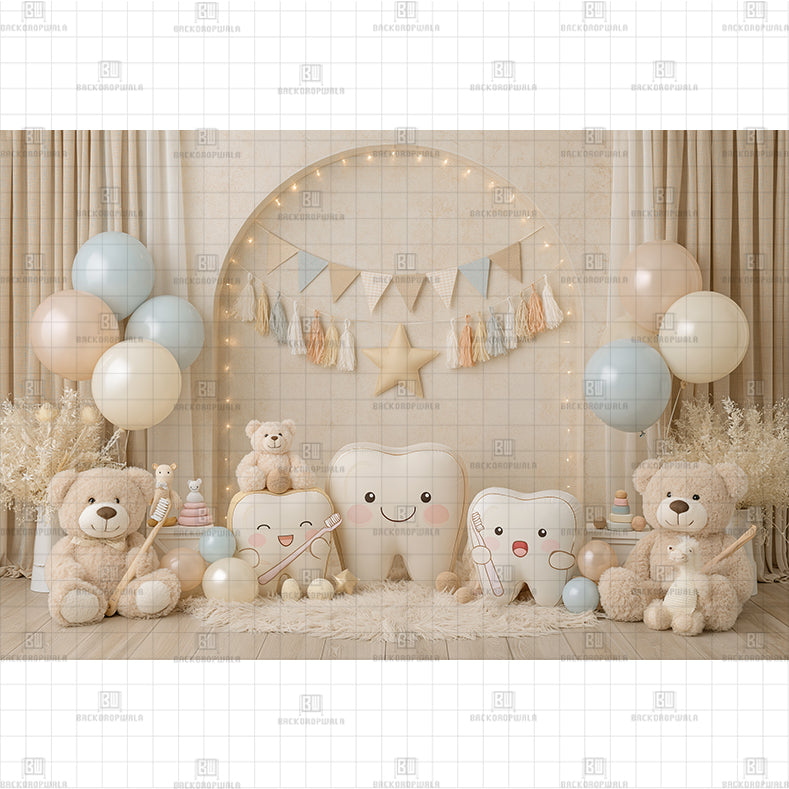 Neutral Beige and Pastel Blue Tooth Printed Baby Backdrop