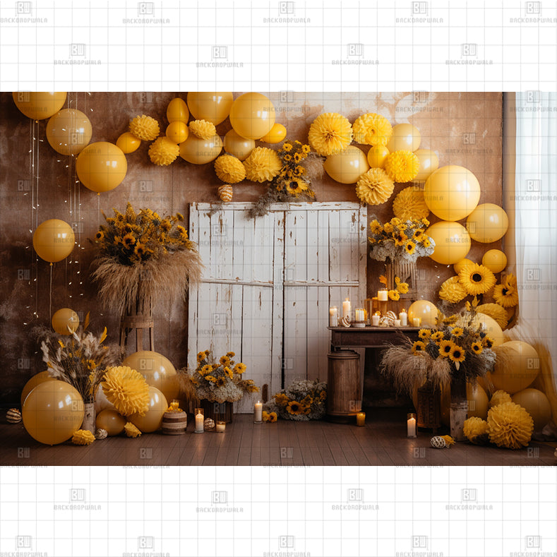 Peach & Yellow Balloons Printed Baby Backdrop