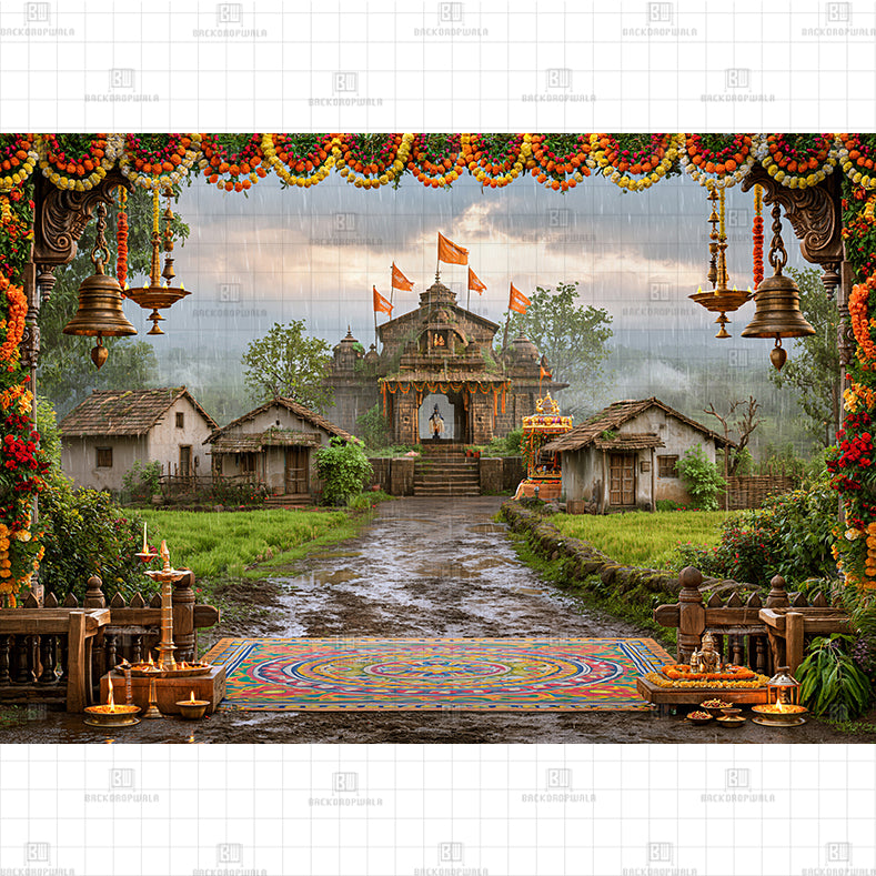 The Rainy Path to Pandharpur Ekadashi Printed Baby Backdrop